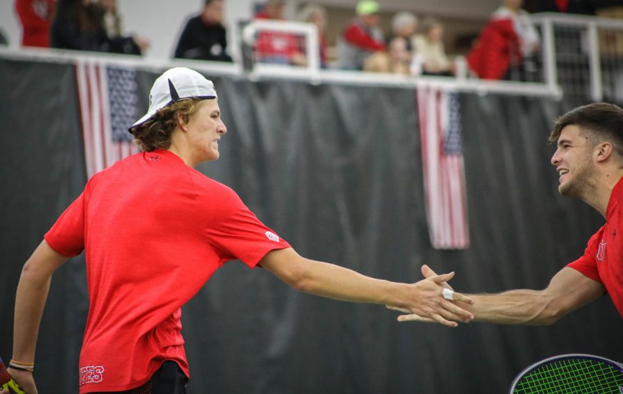 University of Utah freshman Franco Capalbo and Wally Thayne during NCAA Tennis match against Iowa at the George S. Eccles Tennis Center in Salt Lake City, Utah on Friday, Feb. 21, 2020. (Photo by Cassandra Palor | The Daily Utah Chronicle )

