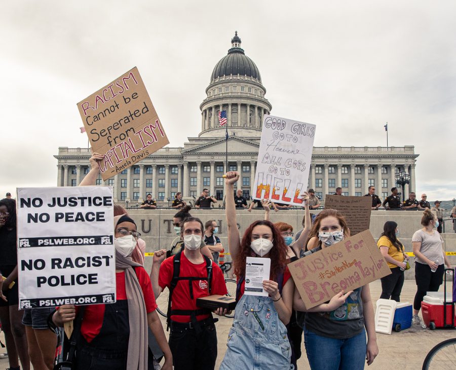 Anti-police protesters pose in front of the Utah State Capitol in Salt Lake City, Utah, on June 4, 2020. (Photo by Manasij Mukherjee | The Daily Utah Chronicle)
