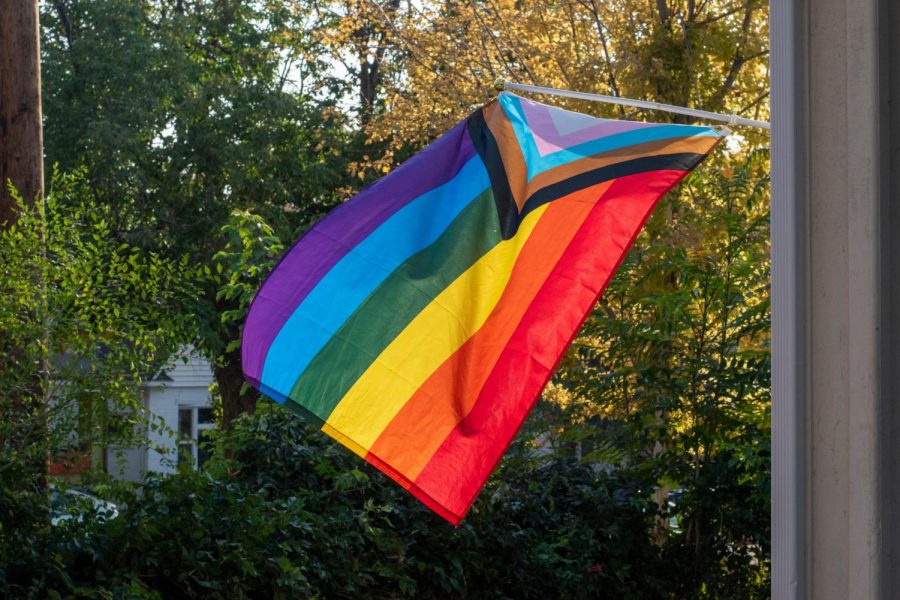 A Progress Pride Flag hangs from a house in Salt Lake City, Utah on Sept. 21, 2020. (Photo by Gwen Christopherson | Daily Utah Chronicle)