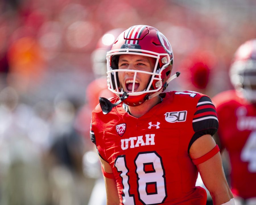 University+of+Utah+junior+wide+receiver+Britain+Covey+%2818%29+getting+hyped+prior+to+kickoff+in+an+NCAA+Football+game+vs.+Northern+Illinois+University+at+Rice-Eccles+Stadium+in+Salt+Lake+City%2C+UT+on+Saturday+September+07%2C+2019.%28Photo+by+Curtis+Lin+%7C+Daily+Utah+Chronicle%29