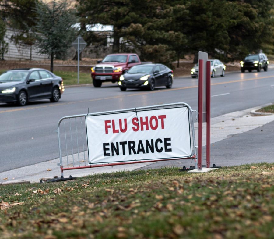 
The entrance to a drive up flu shot area in a parking lot off of N Campus Dr. and Central Campus Dr. in Salt Lake City on Nov. 13, 2020 (Photo by Jack Gambassi | The Daily Utah Chronicle)