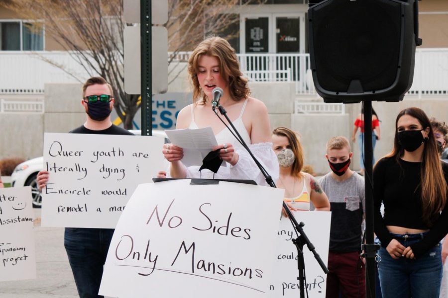 Branson Stef speaks at the Salt Lake Encircle house on April 3, 2021. (Photo by Natalie Colby | Daily Utah Chronicle)