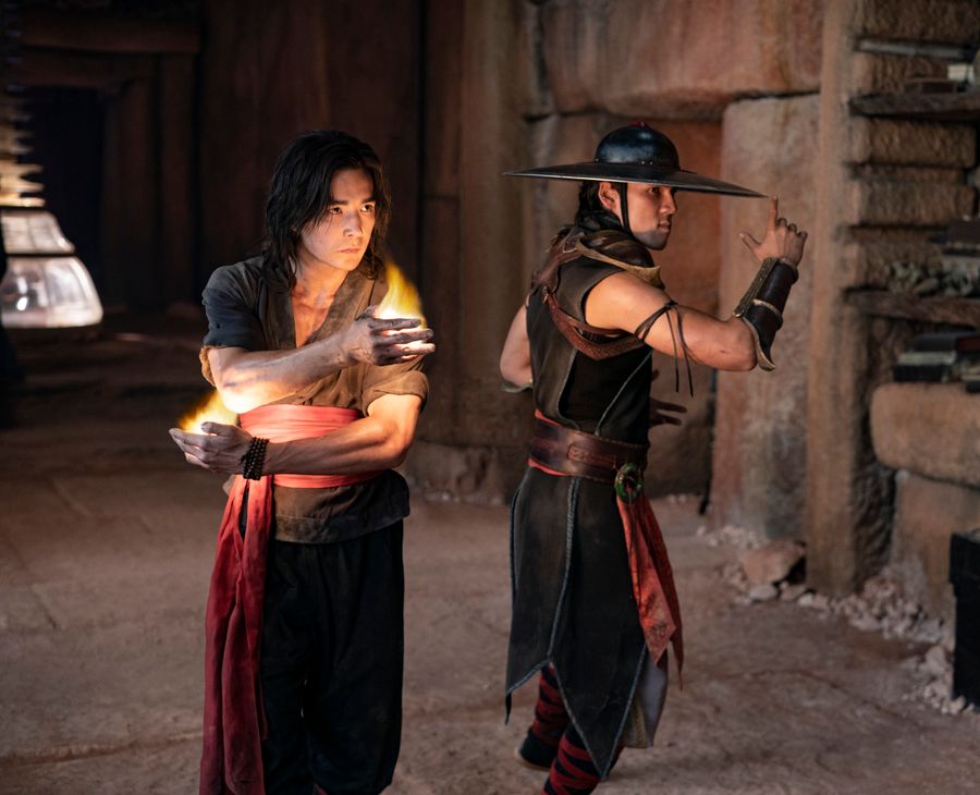 Ludi Lin as Liu Kang and Max Huang as Kung Lao in Mortal Kombat (2021). (Photo by Mark Rogers | Courtesy Warner Bros. Pictures)