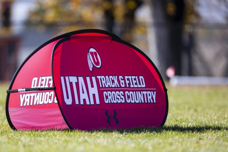 Event signage during the Womens 5K run at the Utah Open in an NCAA Cross Country Meet at Sunnyside Park in Salt Lake City, UT on Friday October 25, 2019.(Photo by Curtis Lin | Daily Utah Chronicle)
