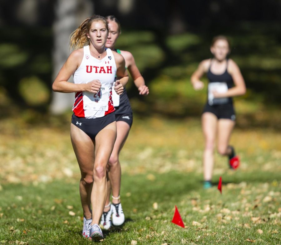 University of Utah senior Nicole Griffiths (24) during the Women's 5K run at the Utah Open in an NCAA Cross Country Meet at Sunnyside Park in Salt Lake City, UT on Friday October 25, 2019.(Photo by Curtis Lin | Daily Utah Chronicle)
