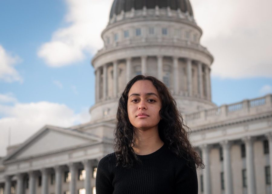 Opinion writer Camden Alexander stands in front of the Utah State Capitol on Dec. 10, 2021, in Salt Lake City. (Photo by Jack Gambassi | The Daily Utah Chronicle)