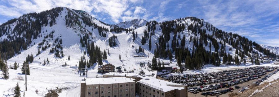 A view of Alta Ski Resort with a completely full parking lot on Wednesday, Feb. 16, 2022. (Photo by Kevin Cody | The Daily Utah Chronicle)
