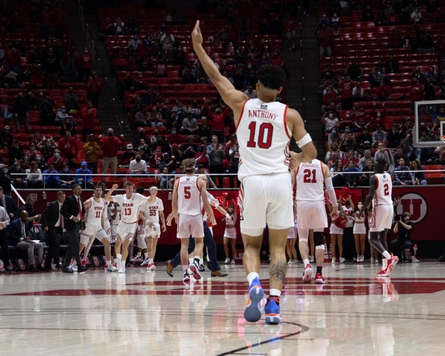 Utah basketballs Marco Anthony (#10) in the matchup against the UCLA Bruins at the Jon M. Huntsman Center in Salt Lake City on Thursday, Jan. 20, 2022. (Photo by Jack Gambassi | The Daily Utah Chronicle)
