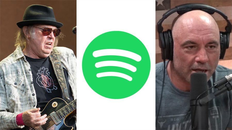 Neil Young vs. Spotify vs. Joe Rogan. (Courtesy Deadline)