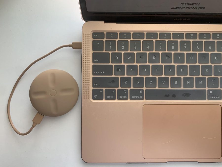 The Stem Player connected to a MacBook Air. (Photo by Alfonso Belloso | The Daily Utah Chronicle)