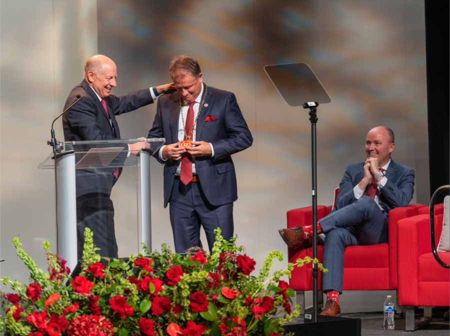 President Randall being formally inaugurated at Kingsbury Hall in Salt Lake City on March 23, 2022. (Photo by Kevin Cody | The Daily Utah Chronicle)