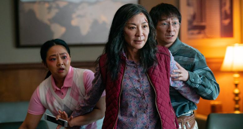 Michelle Yeoh, Ke Huy Quan and Stephanie Hsu in Everything Everywhere All at Once (Courtesy A24)