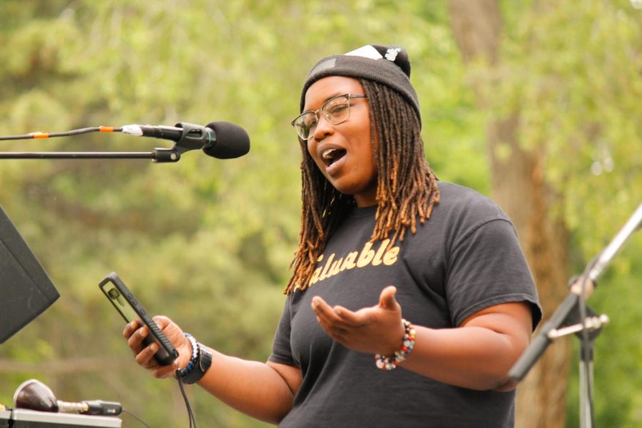 Poet Wynter Storm performs Dear Women at the Protect Democracy and Voting Rights community event on June 4, 2022. (Photo by Kayleigh Silverstein | The Daily Utah Chronicle)