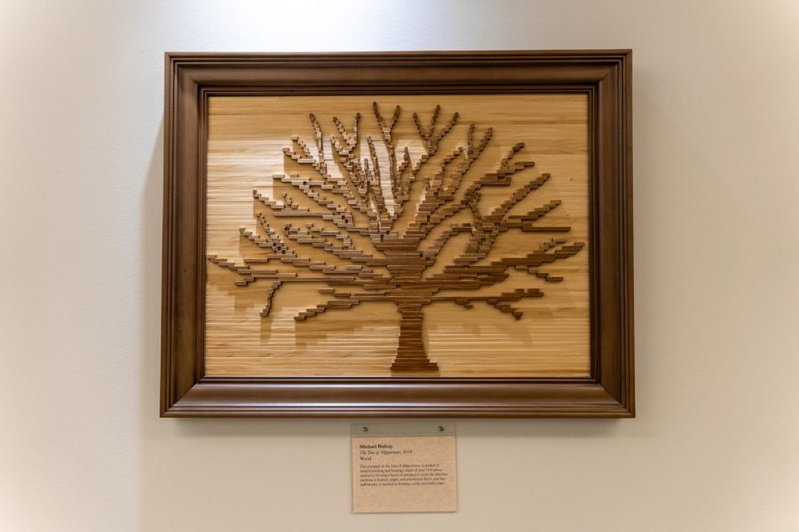 The Tree of Hippocrates by Michael Bishop at Spencer S. Eccles Health Sciences Library in Salt Lake City, Utah, on July 6, 2022. (Photo by Xiangyao Axe Tang | The Daily Utah Chronicle)