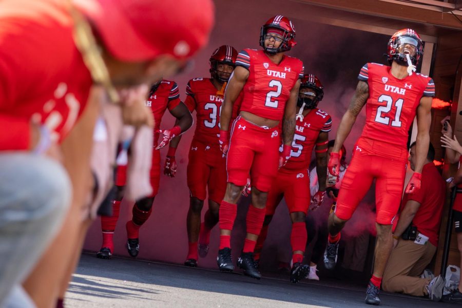 University of Utah Football walks out the tunnel in the game against Southern Utah University on Sept 10, 2022 at Rice Eccles Stadium in Salt Lake City. (Photo by Jonathan Wang | The Daily Utah Chronicle)
