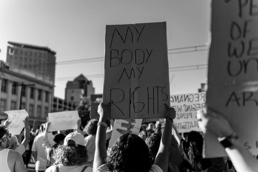 Demonstrators at the protest of the overturn of Roe v. Wade in Salt Lake City, Utah, on June 24, 2022. (Photo by Xiangyao Axe Tang | The Daily Utah Chronicle)