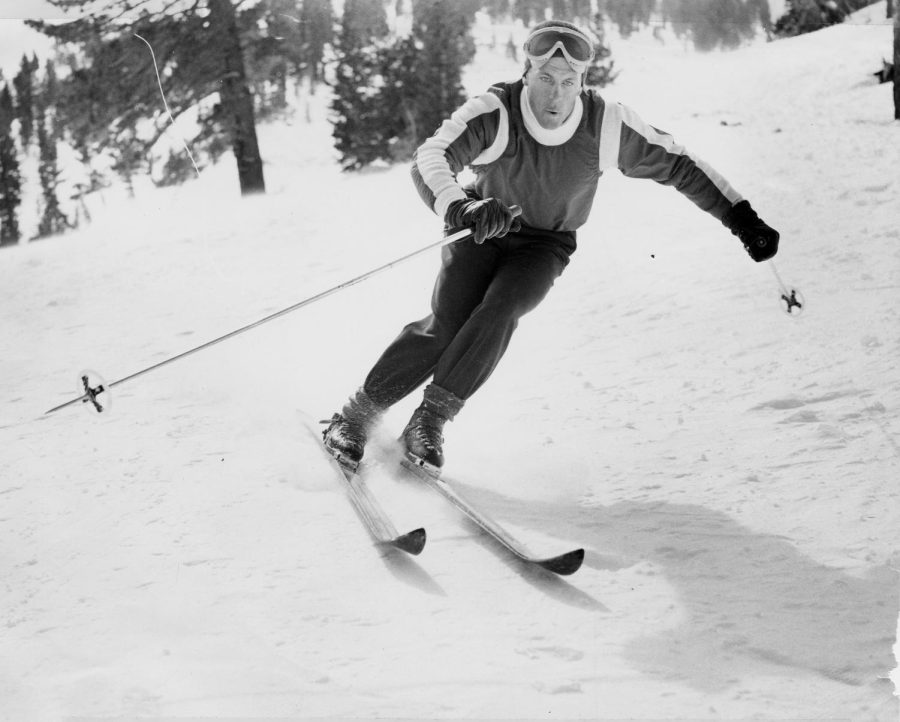 Marvin Melville skis in Reno, Nevada, 1955.