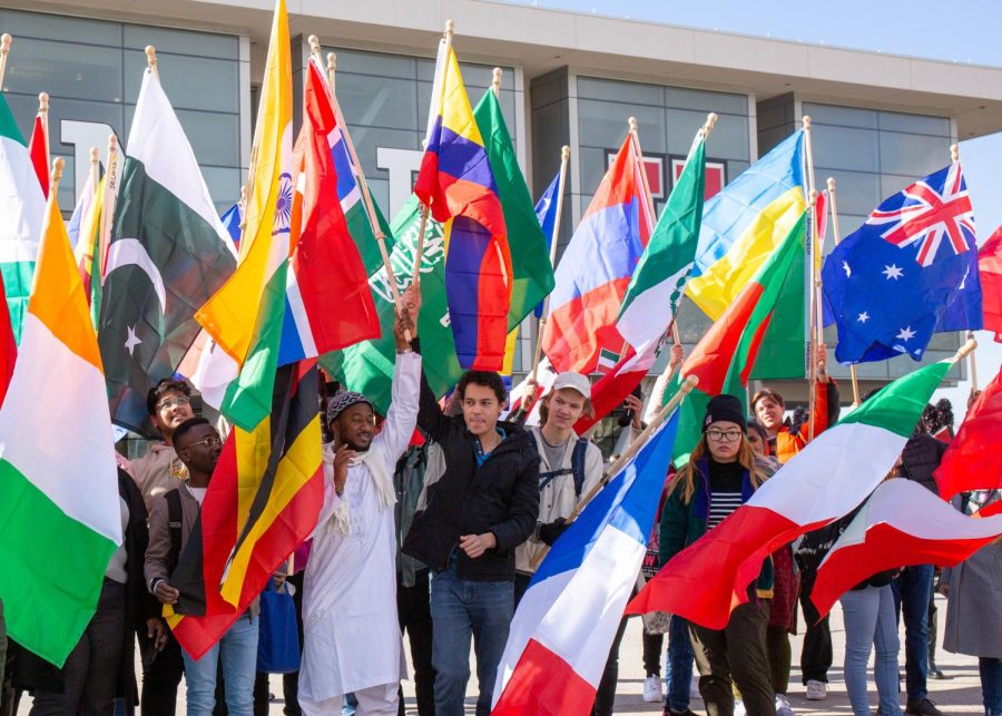 Group of participants holding flags on campus at the University of Utah in Salt Lake City, on Nov. 14, 2022.