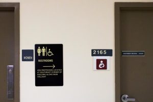 Bathroom doors in the Joseph F. Merrill Engineering Building at University of Utah in Salt Lake City on Friday, Nov. 18, 2022.