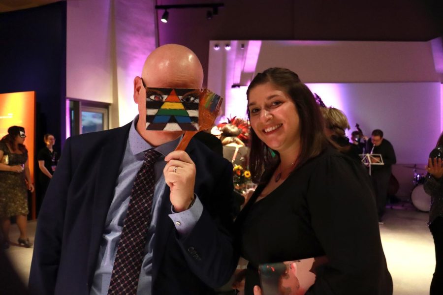 Stuart Moffatt and Rachel Tews show their mask and support at the 2022 LGBT Resource Center 20-year Gay-la held at the Museum of Fine Arts in Salt Lake City on Saturday, Oct. 29 2022.
