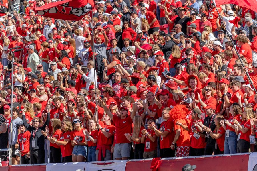 The MUSS cheers during the NCAA Football game versus Oregon State University at the Rice-Eccles Stadium in Salt Lake City on Oct. 1, 2022.