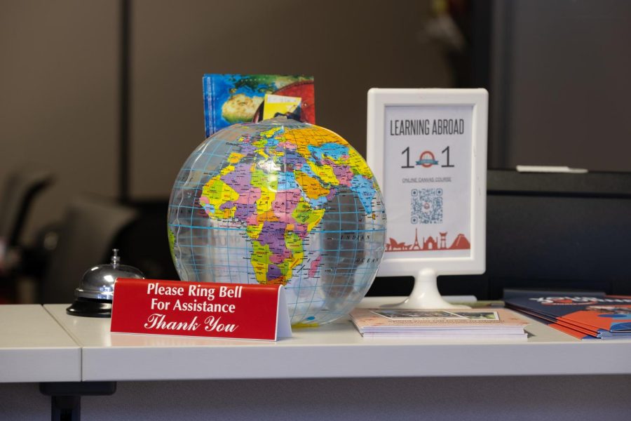 The desk of the Learning Abroad office inside the A. Ray Olpin Student Union in Salt Lake City on May 19, 2023.