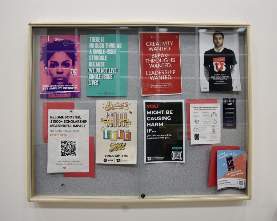 Bulletin board in the Union building at the University of Utah on Jan. 24 , 2023.