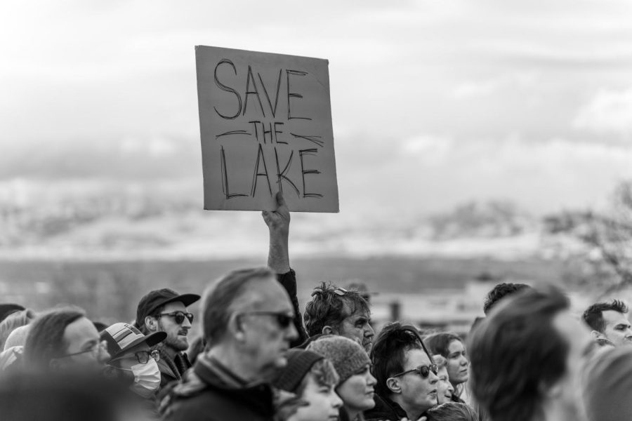 Participants at Rally To Save Our Great Salt Lake at Utah State Capitol in Salt Lake City on Saturday, Jan. 14, 2022.