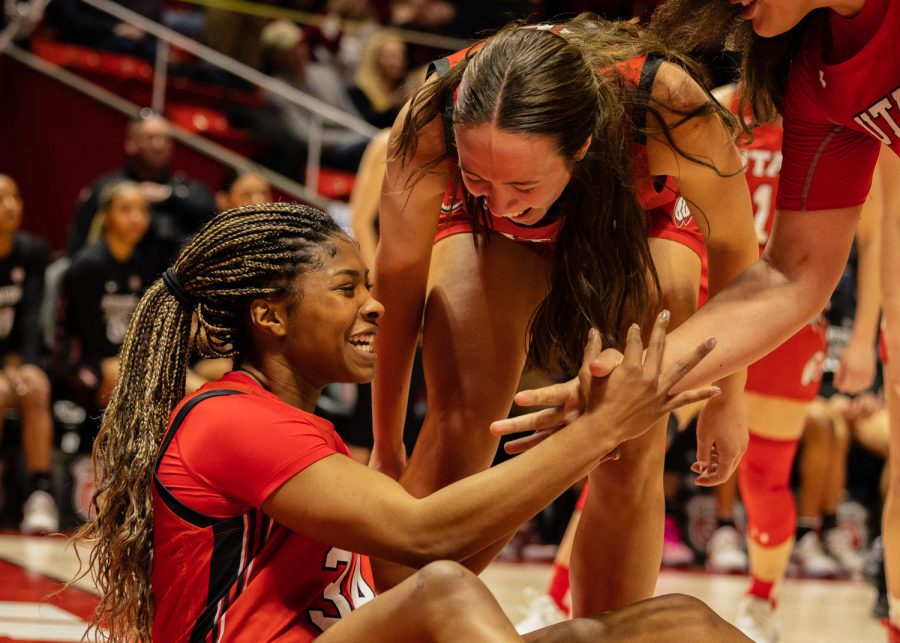 University of Utah forward Dasia Young (#34, Jr.) in the NCAA Womens basketball game vs. the Stanford Cardinal on Saturday, Feb. 25, 2023 at the Jon M. Huntsman Center on campus in Salt Lake City.