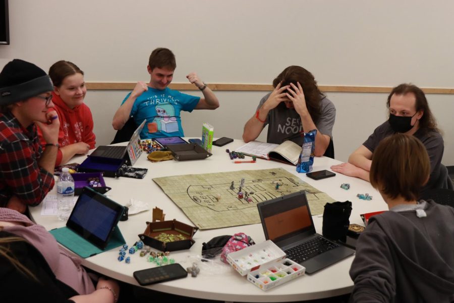 D&D club members show mixed reactions after a failed attack during a raid at the University of Utah in Salt Lake City, Utah on Feb. 3 2023. (Photo by Sarah Karr | The Daily Utah Chronicle)