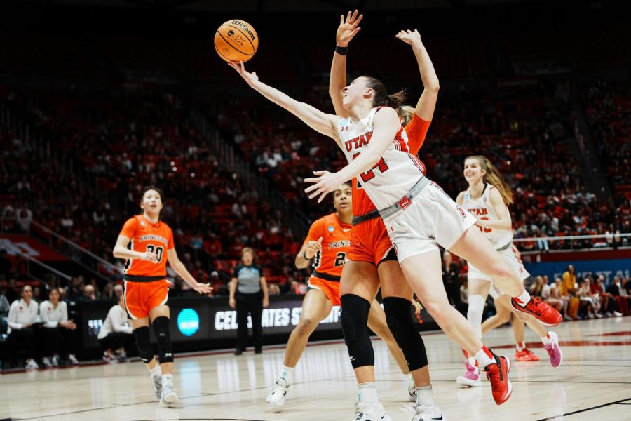 University of Utah women’s basketball guard Kennady McQueen (24) in the game versus the Princeton Tigers at the Jon M. Huntsman Center in Salt Lake City on Sunday, March 19, 2023.