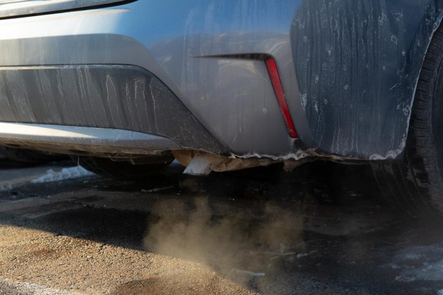 Exhaust pipe of a running car at Shoreline Ridge on University of Utah campus in Salt Lake City on Wednesday, Feb. 1, 2023.