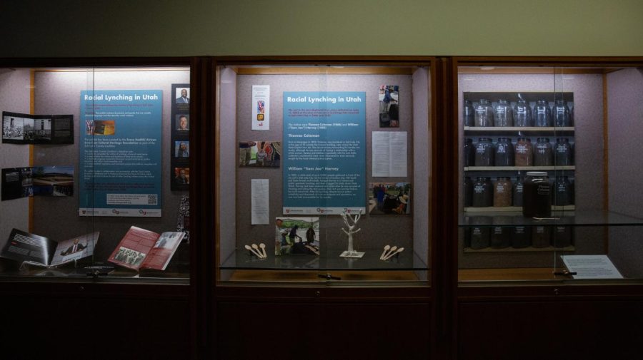 Racial Lynching Exhibit on the second floor of the J. Willard Marriott Library at University of Utah in Salt Lake City on Tuesday, March 28, 2023. (Photo by Julia Chuang | The Daily Utah Chronicle)