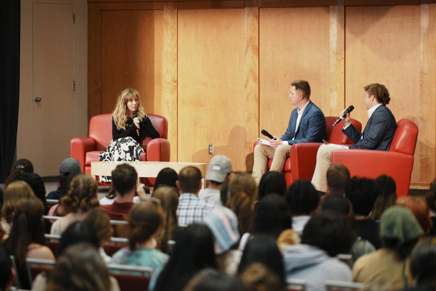 Jennette McCurdy speaks at the Union Ballroom in the A. Ray Olpin Student Union on the University of Utah campus in Salt Lake City on Tuesday, April 11, 2023.