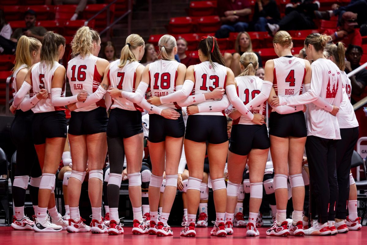 The Utah women’s volleyball takes on the Oregon State Beavers at Jon M. Huntsman Center in Salt Lake City on Friday, Oct. 06, 2023. (Photo by Xiangyao “Axe” Tang | The Daily Utah Chronicle)