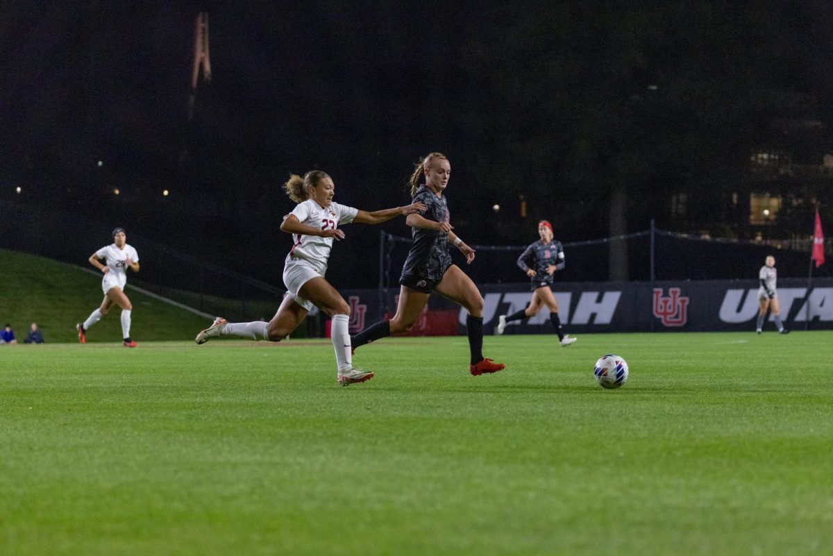 Utah forward Alex Schoenstadt (4) in the game against the USC Trojans at Ute Soccer Field in Salt Lake City on Sept. 22, 2023. (Photo by Mary Allen | The Daily Utah Chronicle)