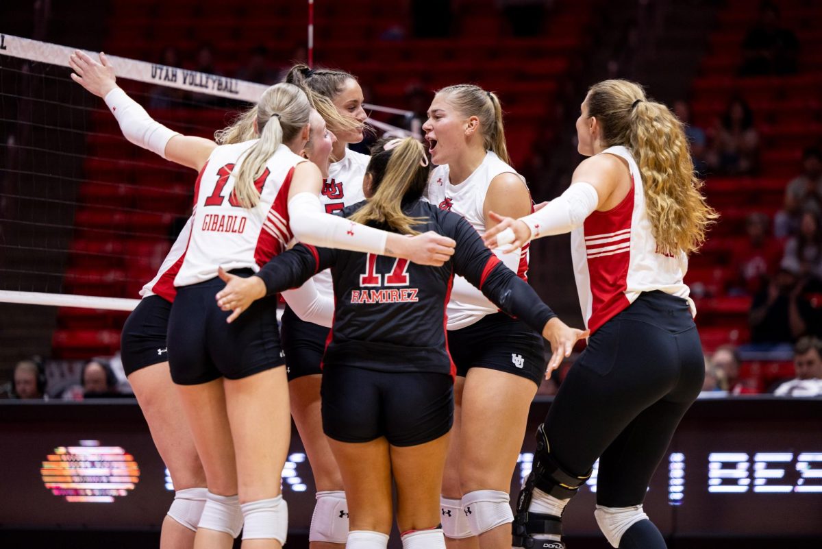 The Utah women’s volleyball takes on the Oregon State Beavers at Jon M. Huntsman Center in Salt Lake City on Friday, Oct. 06, 2023. (Photo by Xiangyao “Axe” Tang | The Daily Utah Chronicle)