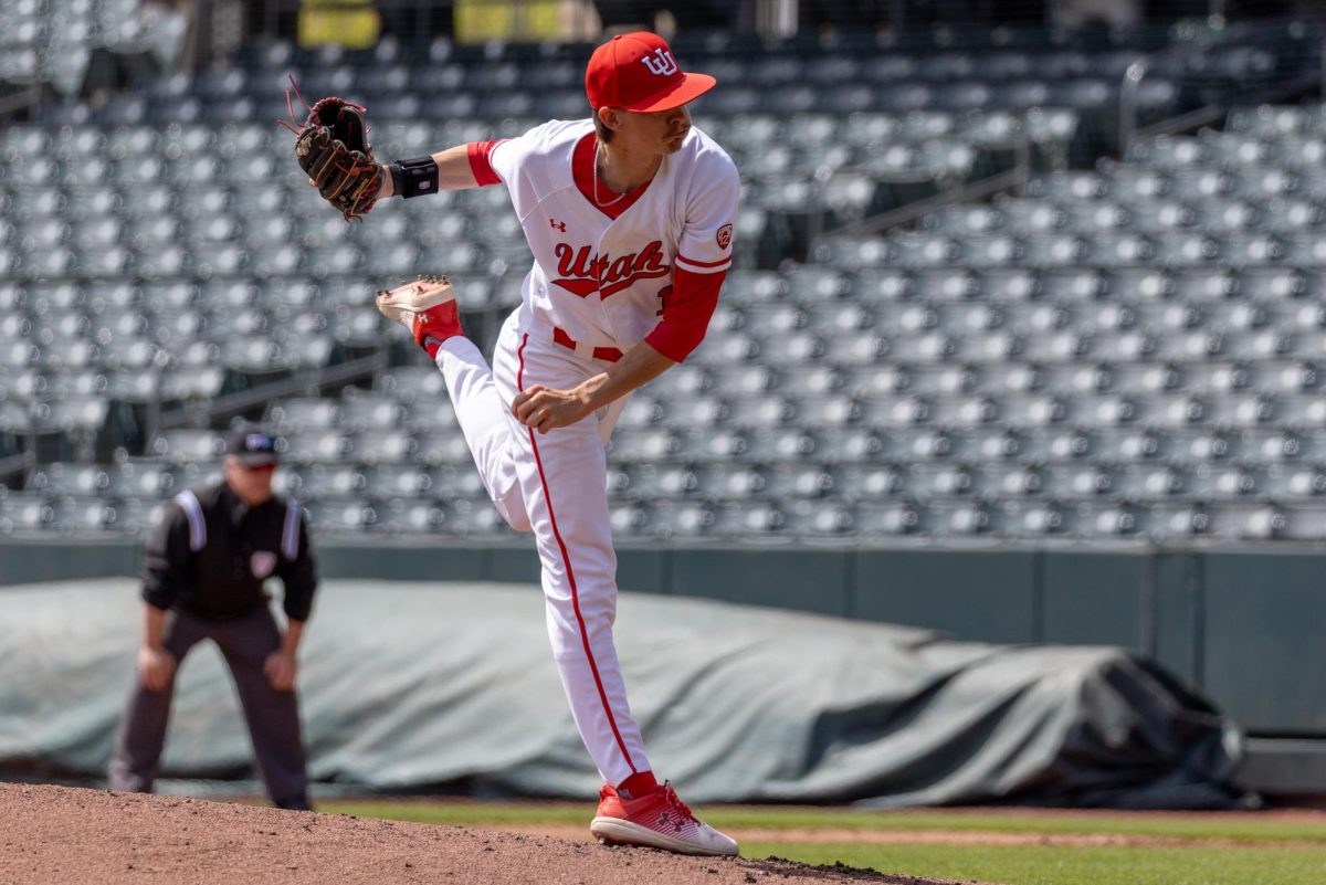 University of Utah senior pitcher Bryson Van Sickle (1) in a game versus University of Washington at Smiths Ballpark in Salt Lake City on Friday, April 19, 2024. (Photo by Mary Allen | The Daily Utah Chronicle)