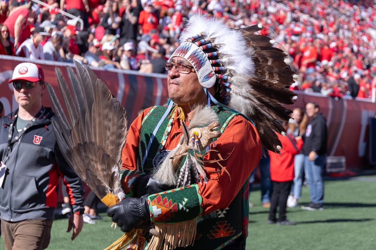 A member of Northern Utah Ute Tribes at Rice-Eccles Stadium in Salt Lake City on Saturday, Oct. 14, 2023. (Photo by Madeline Van Wagenen | The Daily Utah Chronicle)