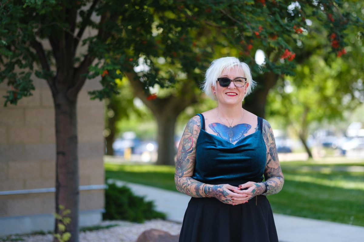 Jennifer Andrus poses for a photo outside the Carolyn Tanner Irish Humanities Building at the University of Utah campus in Salt Lake City on Aug. 30, 2023. (Photo by Marco Lozzi | The Daily Utah Chronicle)