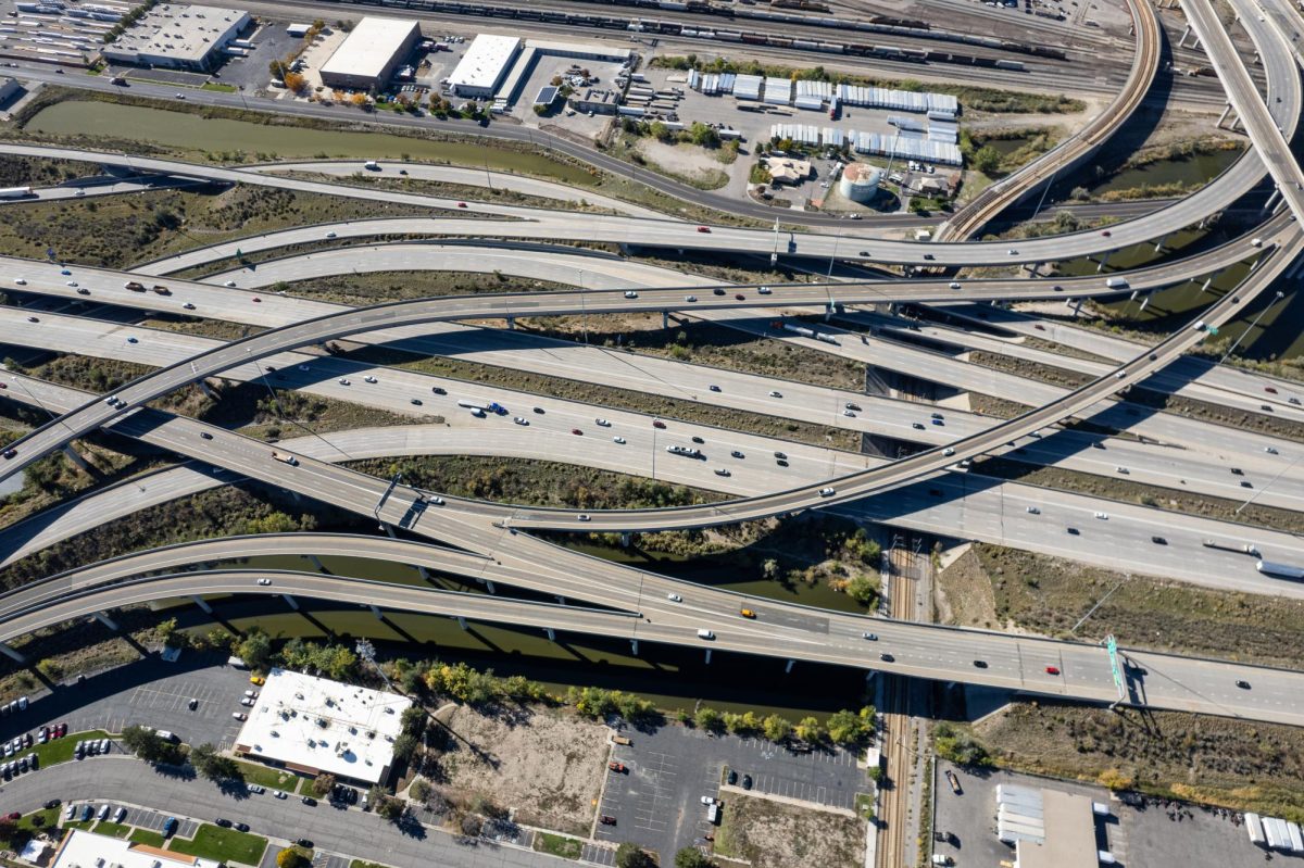 I-15 seen from above in Salt Lake City on Thursday, Oct. 19, 2023. (Photo by Xiangyao Axe Tang | The Daily Utah Chronicle)