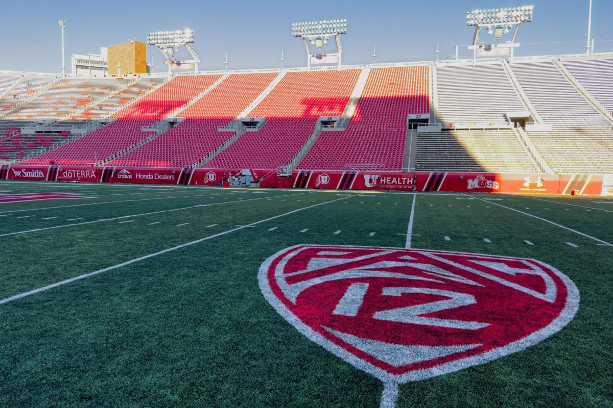The Pac-12 logo at Rice Eccles Stadium in Salt Lake City on Sept. 23, 2023. (Photo by Xiangyao Axe Tang | The Daily Utah Chronicle)