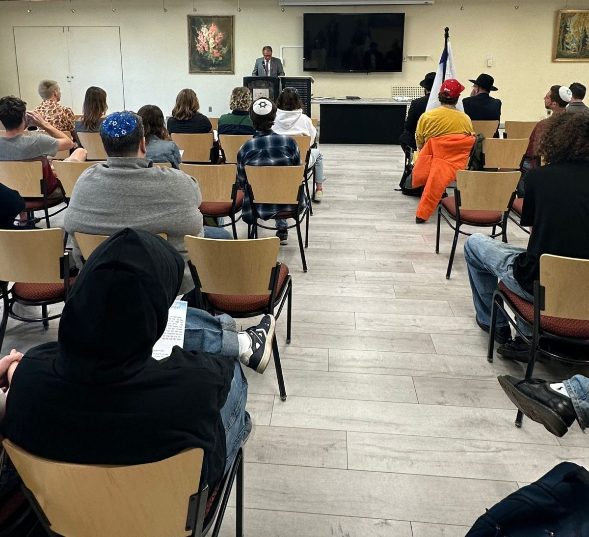 A Vigil held by Hillel for Utah and Chabad to mourn the lives lost in Israel this month on Wednesday, Oct. 18, 2023 in Panorama East in the A. Ray Olpin Union Building. (Courtesy of Rabbi Moshe)