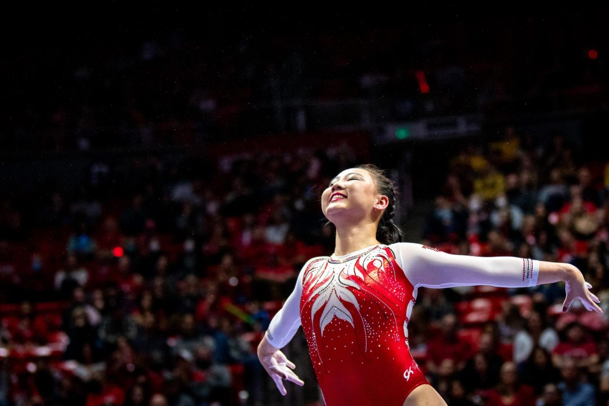 Kara Eaker performs her beam routine against Minnesota in Salt Lake City on March 4, 2022. (Photo by Jonathan Wang | The Daily Utah Chronicle)
