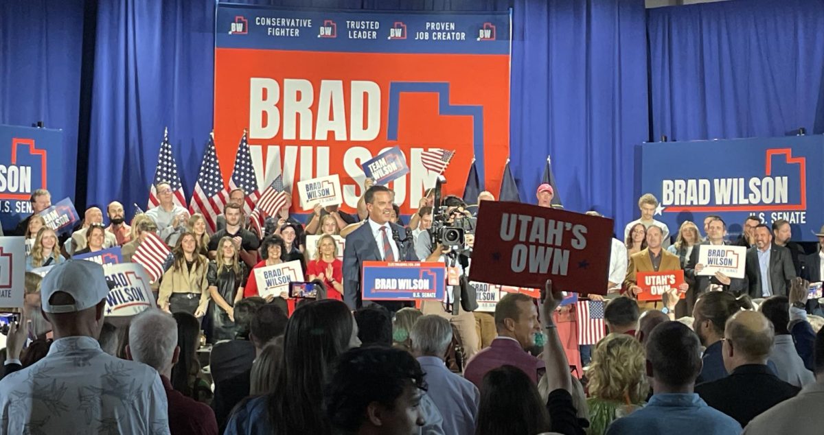 Brad+Wilson+announcing+he+is+running+for+the+U.S.+Senate+seat+being+vacated+by+Mitt+Romney%2C+who+recently+announced+he+wont+run+for+reelection.%28Photo+by+Vanessa+Hudson+%7C+The+Daily+Utah+Chronicle%29.