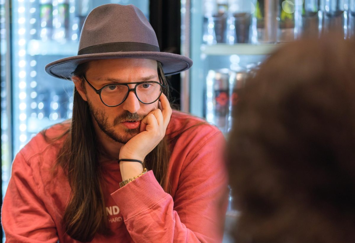 Michael Valentine during an interview at Six Sailor Cider in Salt Lake City on Oct. 22, 2023. (Photo by Marco Lozzi | The Daily Utah Chronicle)