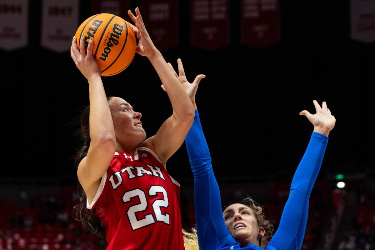 Utah forward Jenna Johnson (22) versus the BYU Cougars at Jon M. Huntsman Center in Salt Lake City on Saturday, Dec. 02, 2023. (Photo by Xiangyao “Axe” Tang | The Daily Utah Chronicle)