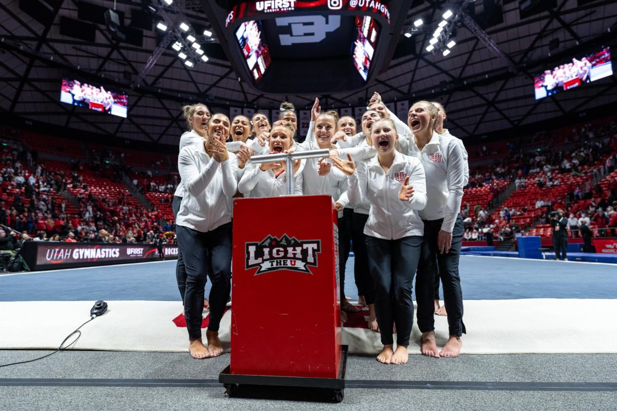 The Utah Red Rocks light the U after defeating the Boise State Broncos at the Jon M. Huntsman Center in Salt Lake City on Friday, Jan. 5, 2024. (Photo by Xiangyao “Axe” Tang | The Daily Utah Chronicle)