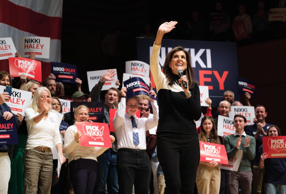 Nikki Haley greets the crowd during her rally in the Noorda Center for the Performing Arts at Utah Valley University in Orem, Utah on Wednesday, Feb. 28, 2024. (Photo by Marco Lozzi | The Daily Utah Chronicle)