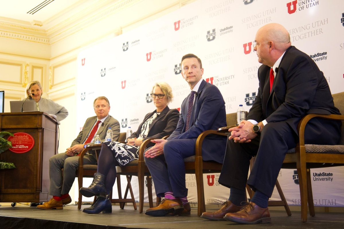 University presidents in Utah convene during the Newsmaker Breakfast to talk about higher education at the Thomas S. Monson Center in Salt Lake City on Wednesday, Feb. 14, 2024. (Photo by Minh “Polaris” Vuong | The Daily Utah Chronicle)

